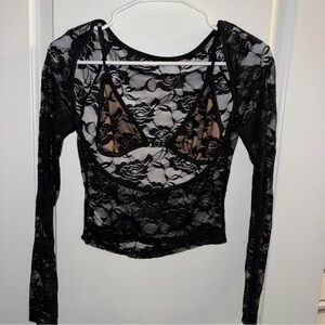 SHEIN Black Floral Lace Crop Top